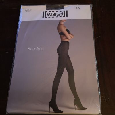 WOLFORD Stardust Tights Pantyhose black/silver Shimmer XS NEW NWT